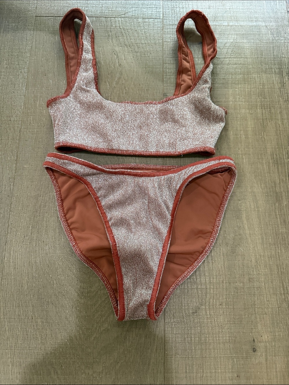 Elysiian Rose gold metallic glitter bikini set XS